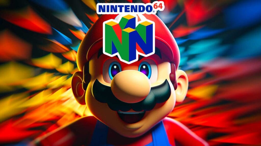 Nintendo 64 logo over Mario's head