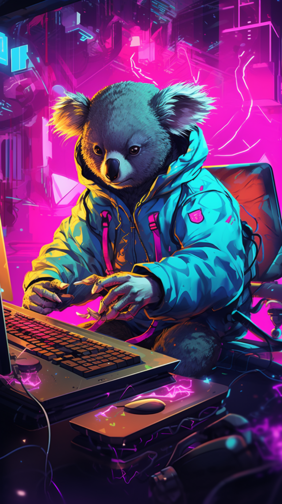 A koala playing a computer game