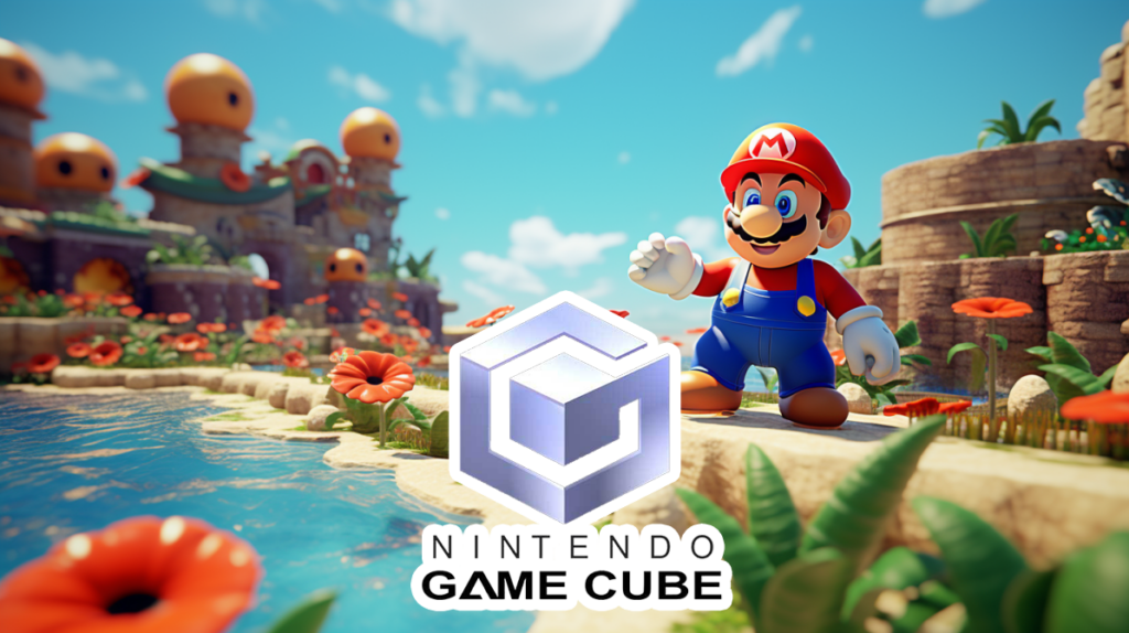 Nintendo Gamecube logo over Mario