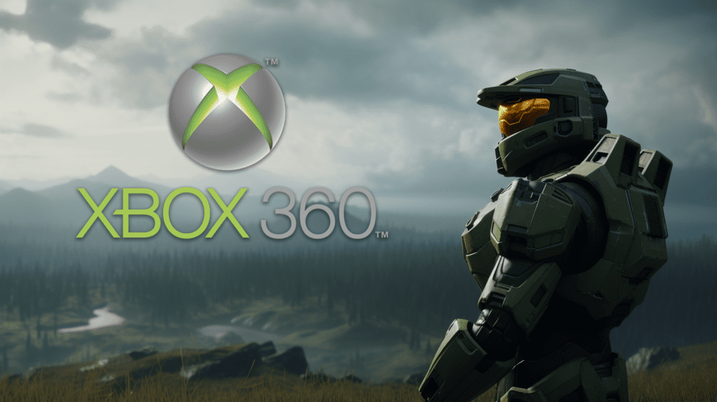 Xbox 360 logo over a Halo landscape
