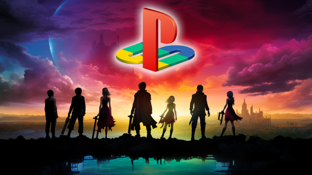 PlayStation 1 logo over a Final Fantasy style background