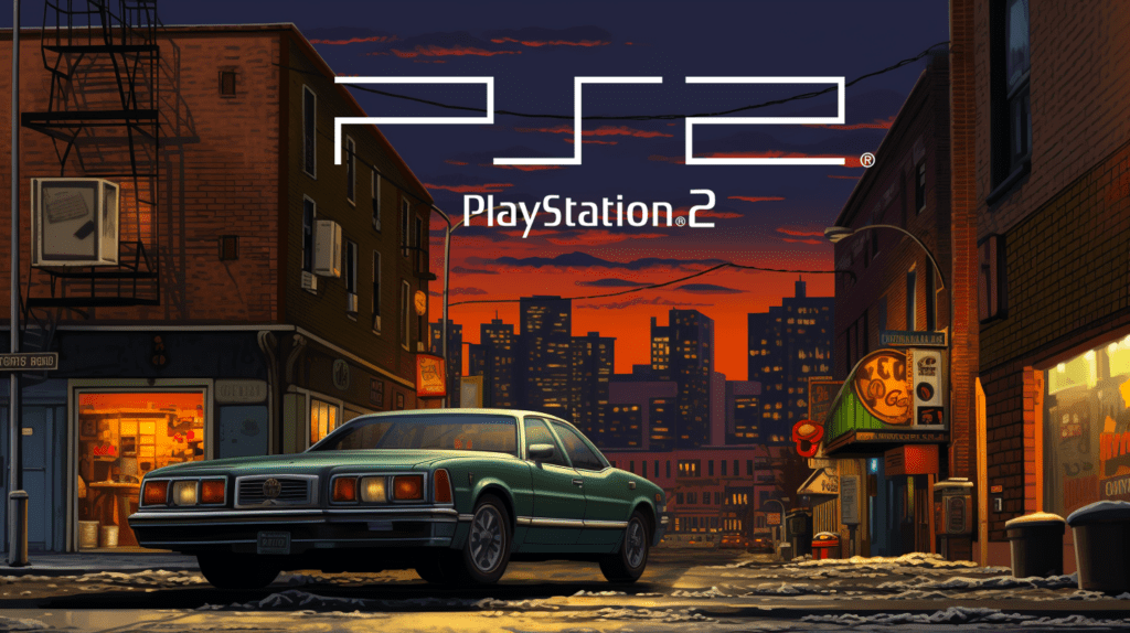 PlayStation 2 logo over a GTA looking scene