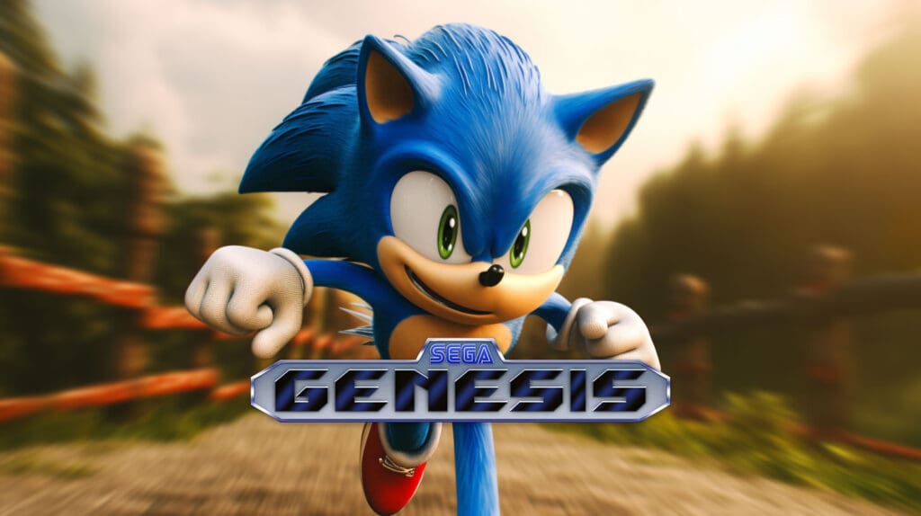 Sega Genesis logo over Sonic the Hedgehog