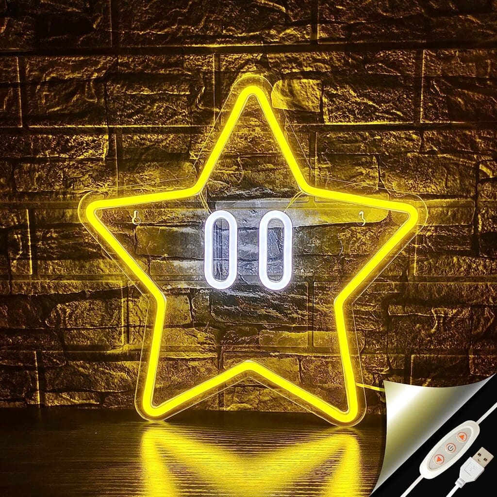 Neon Mario Star Sign