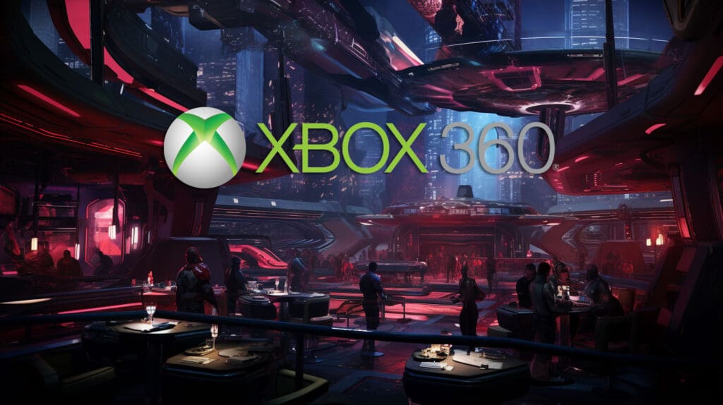 Artistic depiction of a scene from Mass Effect with the Xbox 360 logo