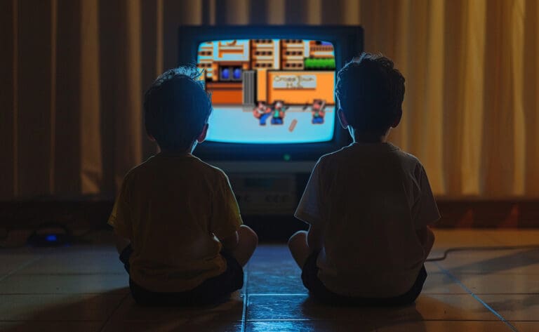 Two boys playing Nintendo