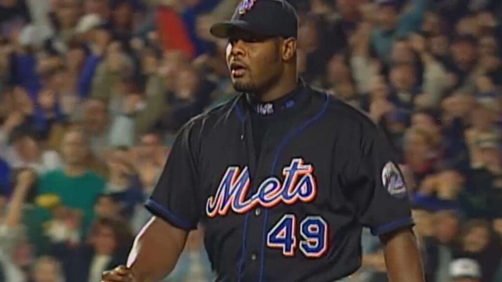 10/16/99: Armnado Benitez strikes out Kevin Lockhart looking to secure the Mets' 3-2 win and force a Game 5