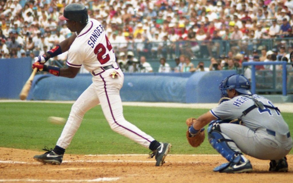 Sanders batting for the Atlanta Braves in 1993