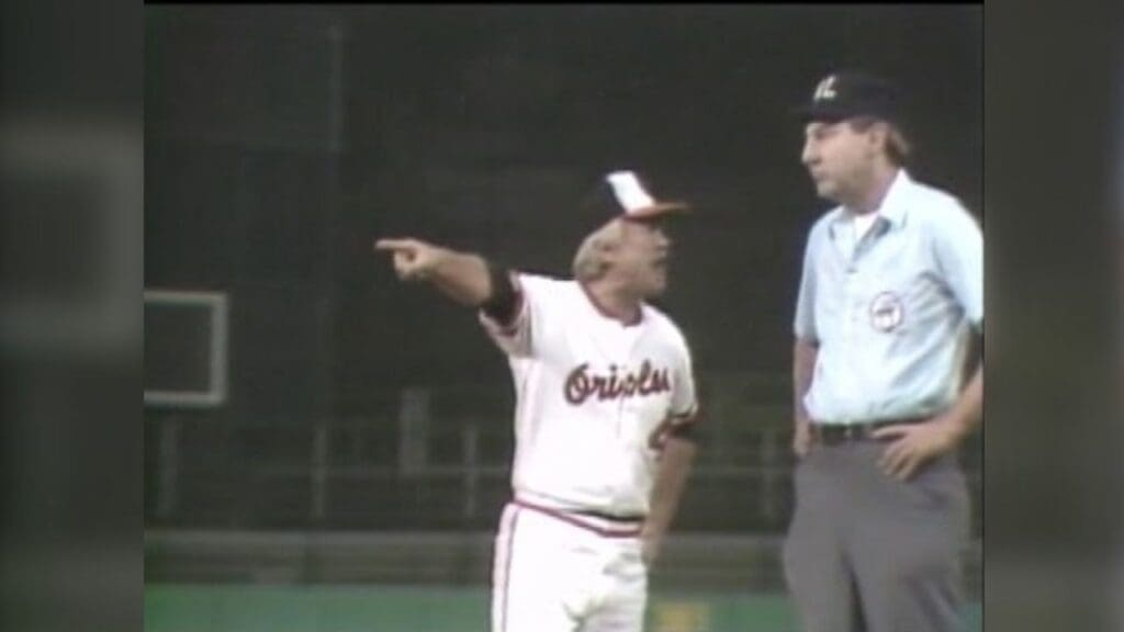 Earl Weaver argues with Umpire Bill Haller