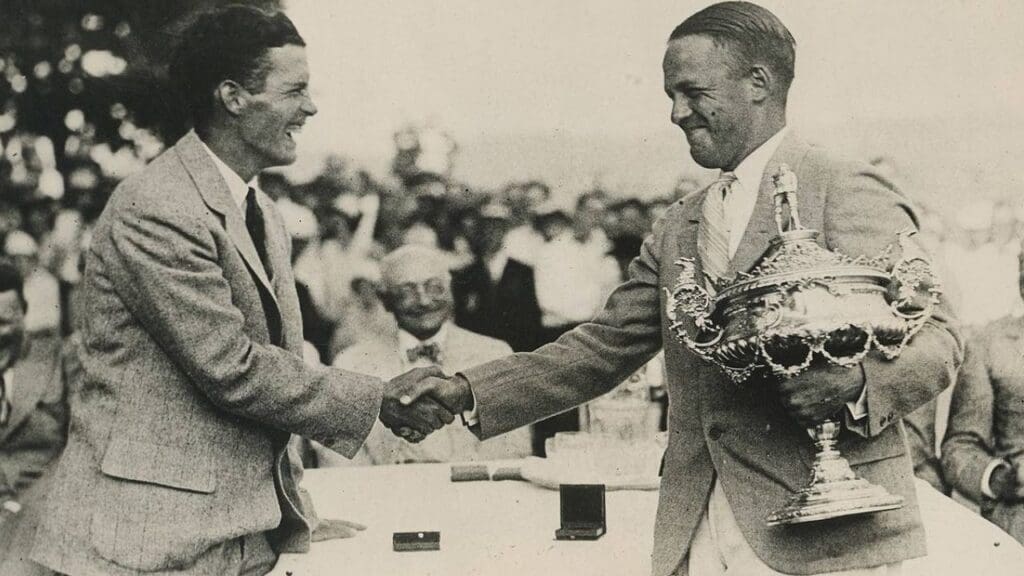 Bobby Jones holding trophy at 1925 U.S. Amateur final