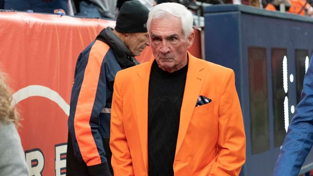 Former Denver Broncos and Washington Redskins head coach, Mike Shanahan attending a game of the Washington Football Team versus the Denver Broncos at Empower Field in Denver, Colorado on October 31, 2021