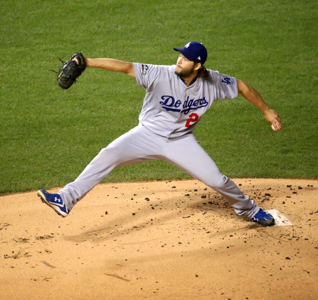 Dodgers starter Clayton Kershaw delivers a pitch during NLCS Game 6.