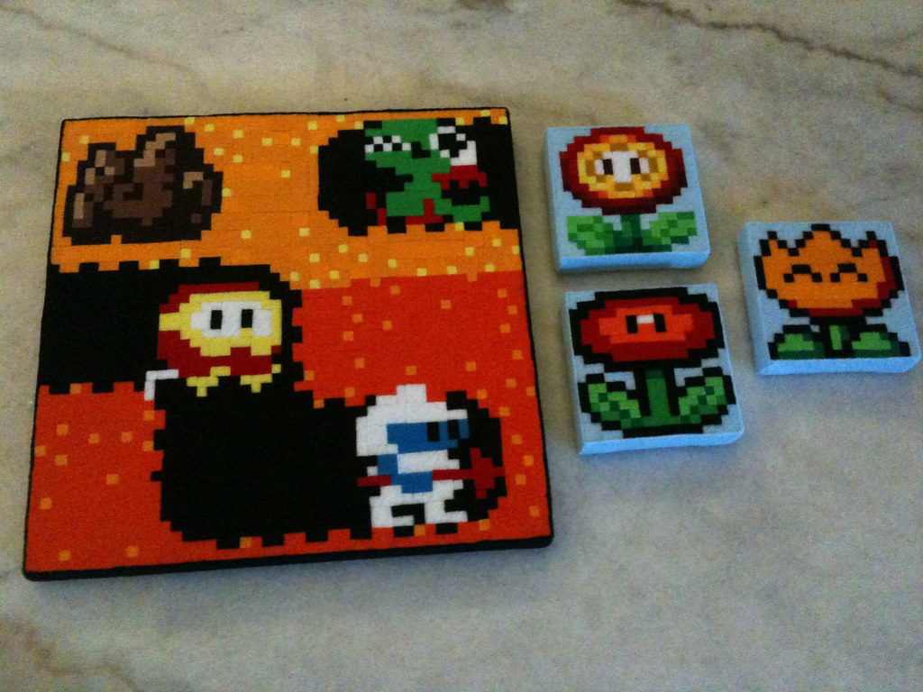 Dig Dug and Fire Flowers Pixel Art