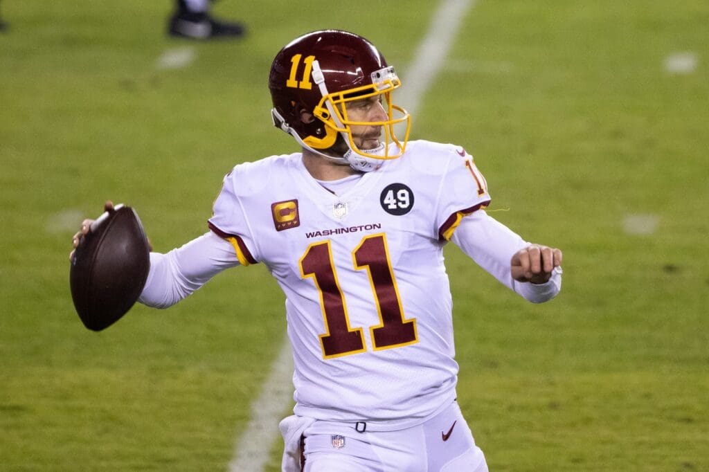 Jan 3, 2021; Philadelphia, Pennsylvania, USA; Washington Football Team quarterback Alex Smith (11) passes the ball against the Philadelphia Eagles during the third quarter at Lincoln Financial Field. Mandatory Credit: Bill Streicher-USA TODAY Sports