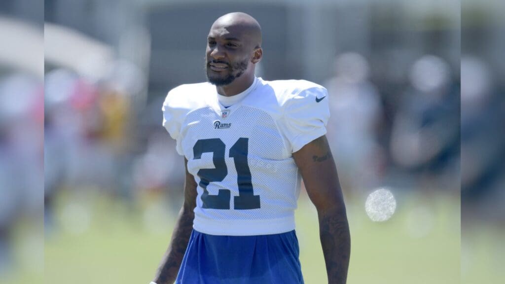 Aug 7, 2019; Napa, CA, USA; Los Angeles Rams cornerback Aqib Talib (21) during a training camp joint practice against the Oakland Raiders at Napa Valley Marriott
