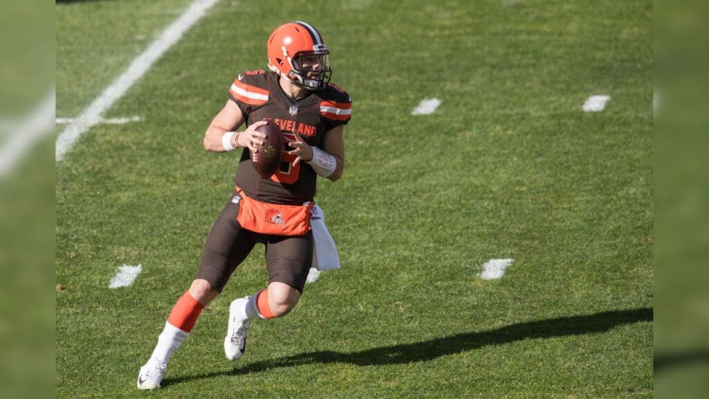 Nov 4, 2018; Cleveland, OH, USA; Cleveland Browns quarterback Baker Mayfield (6) at FirstEnergy Stadium