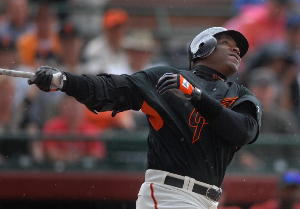 Mar 22, 2007; Scottsdale, AZ, USA; San Francisco Giants left fielder (25) Barry Bonds against the Arizona Diamondbacks at Scottsdale Stadium in Scottsdale, AZ.