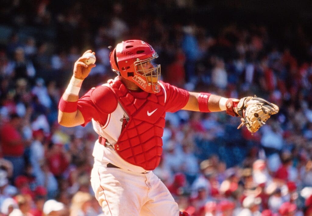 Aug 3, 2003; Anaheim, CA, USA; FILE PHOTO; Anaheim Angels catcher Bengie Molina in action against the Toronto Blue Jays at Edison Field.