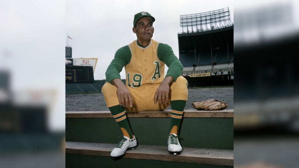 Unknown date; USA; FILE PHOTO; Oakland Athletics shorts stop Bert Campaneris (19) poses for a portrait.