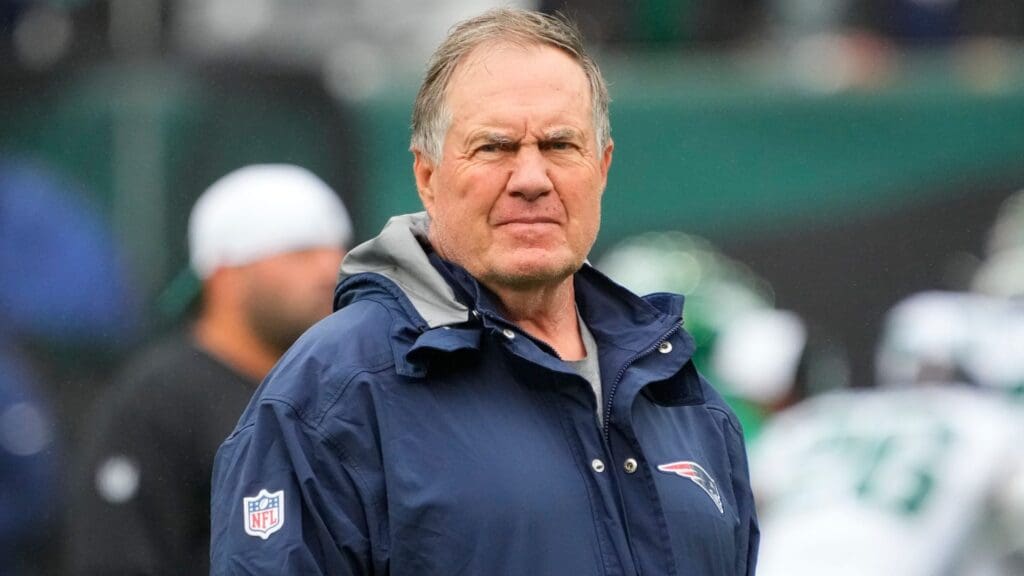 New England Patriots head coach Bill Belichick on the sidelines in 2023.