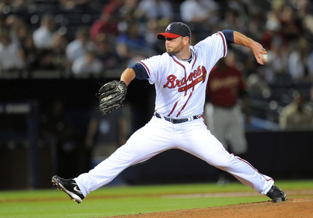 Apr 30, 2010; Atlanta, GA, USA; Atlanta Braves relief pitcher Billy Wagner (13) throws a pitch against the Houston Astros in the ninth inning at Turner Field. The Braves defeated the Astros 4-2. Mandatory Credit: Dale Zanine-USA TODAY Sports