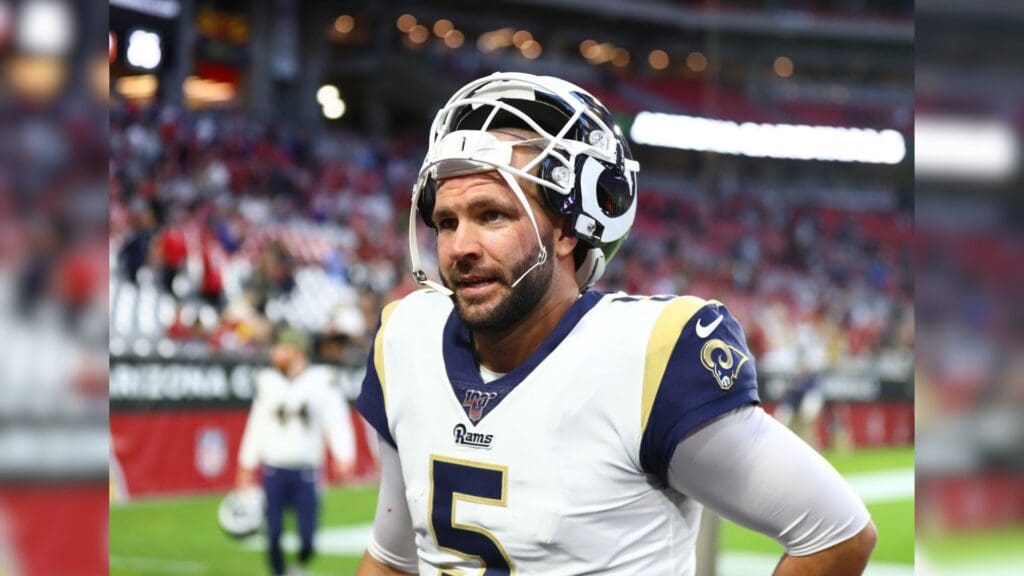 Dec 1, 2019; Glendale, AZ, USA; Los Angeles Rams quarterback Blake Bortles (5) against the Arizona Cardinals at State Farm Stadium.