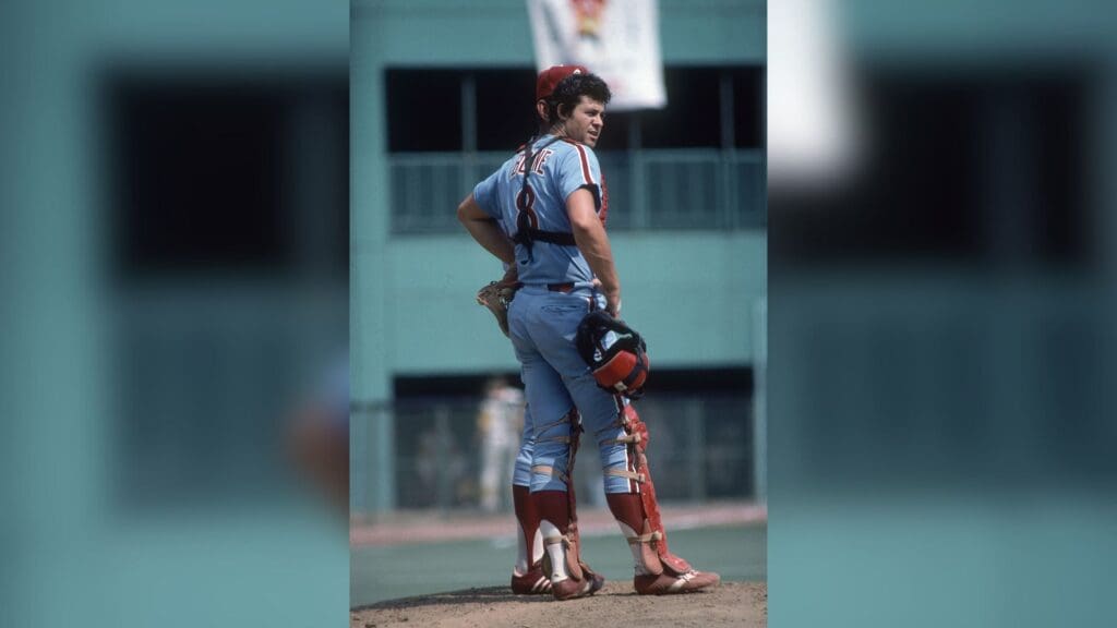 Unknown date and unknown location; USA, FILE PHOTO; Philadelphia Phillies catcher Bob Boone (8) on the field.