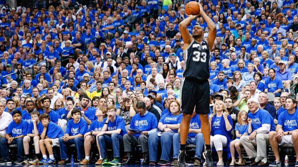 Apr 26, 2014; Dallas, TX, USA; San Antonio Spurs forward Boris Diaw (33) shoots during the game against the Dallas Mavericks in game three of the first round of the 2014 NBA Playoffs at American Airlines Center. Dallas won 109-108.