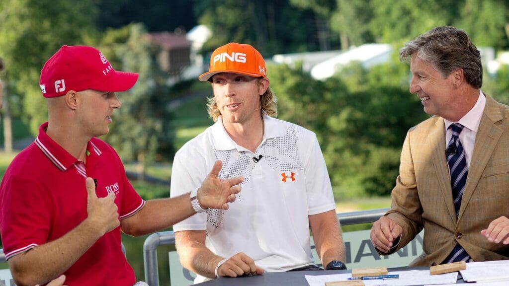 Ben Crane, Hunter Mahan and Brandel Chamblee (from left to right) on the set of the Golf Channel for the premier of the Golf Boys music video during the practice round of the U.S. Open at Congressional Country Club.