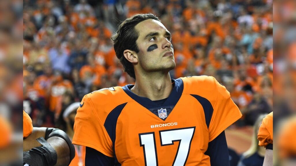 Sep 11, 2017; Denver, CO, USA; Denver Broncos quarterback Brock Osweiler (17) before the game against the Los Angeles Chargers at Sports Authority Field at Mile High.