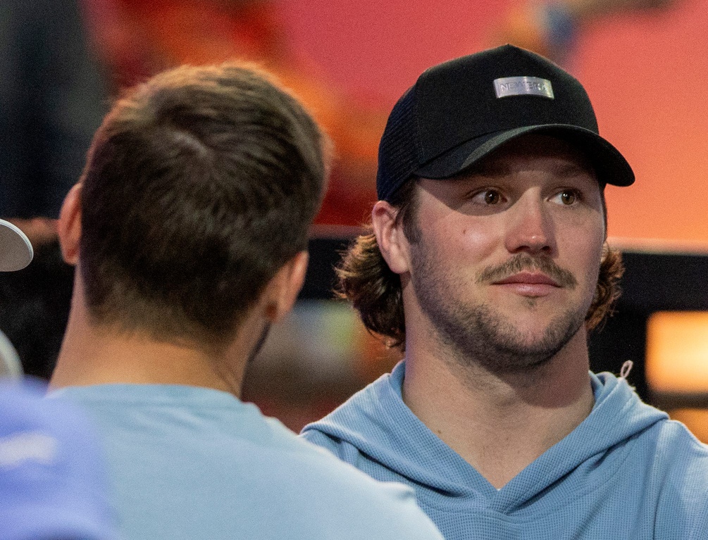 Buffalo Bills quarterback Josh Allen attends the TGL match betweenJupiter Links GC and Atlanta Drive GC at SoFi Center on March 4, 2025, in Palm Beach Gardens, Florida.