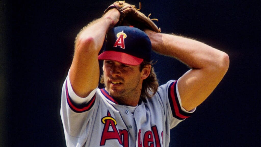 Jun 17, 1990; Detroit, MI, USA; FILE PHOTO; California Angels pitcher Chuck Finley delivers a pitch against the Detroit Tigers at Tiger Stadium