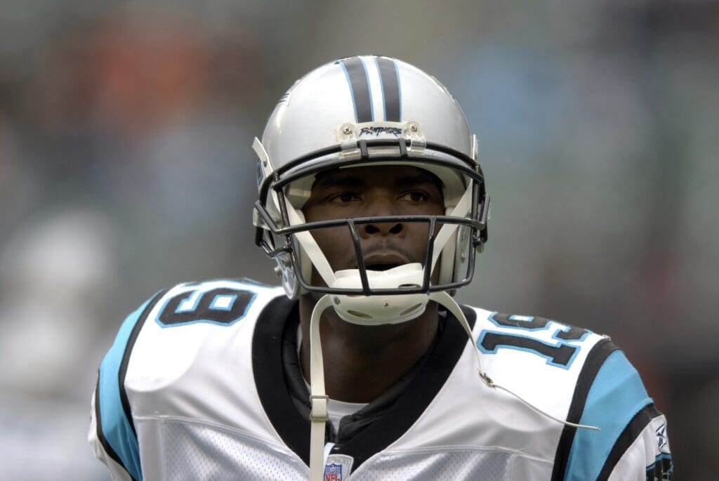 Oct 22, 2006; Cincinnati, OH, USA; Carolina Panthers wide receiver (19) Keyshawn Johnson during pregame warm ups against the Cincinnati Bengals at Paul Brown Stadium in Cincinnati, OH.