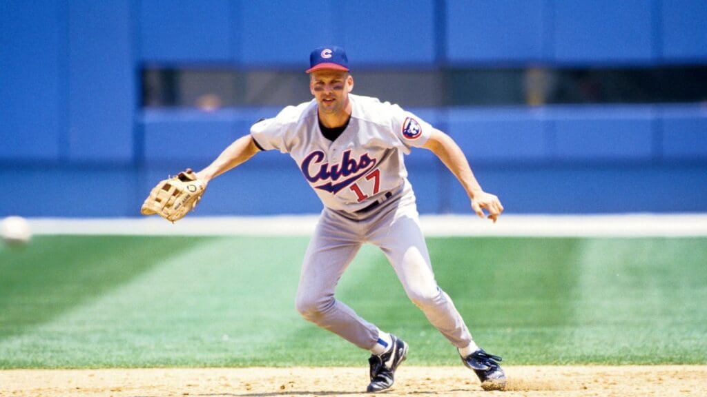 1995, Unknown location, USA; FILE PHOTO; Chicago Cubs first baseman Mark Grace in action on the field during the 1995 season