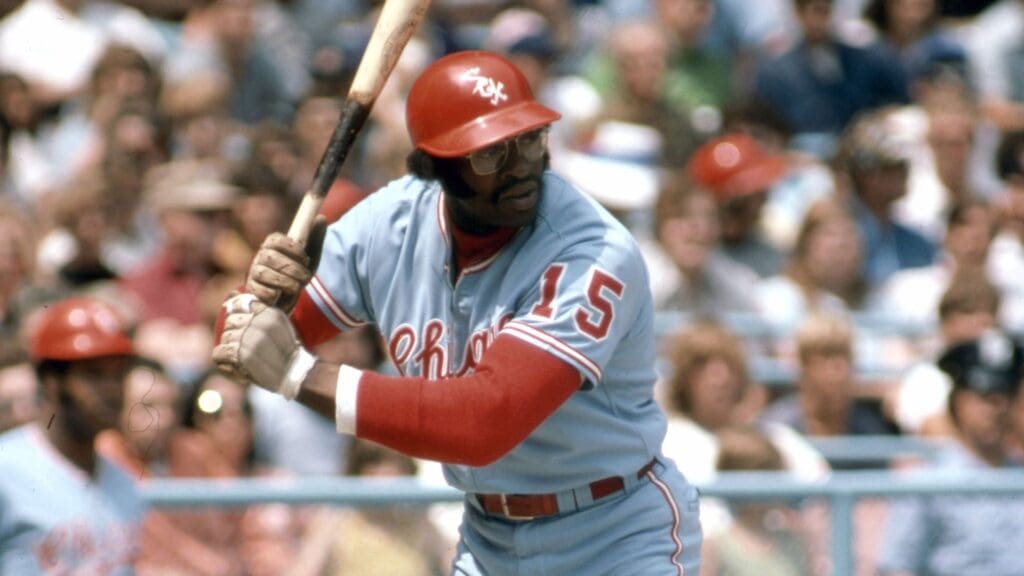 Aug 1974; Cleveland, OH, USA; FILE PHOTO; Chicago White Sox first baseman Dick Allen (15) at bat against the Cleveland Indians at Cleveland Stadium.