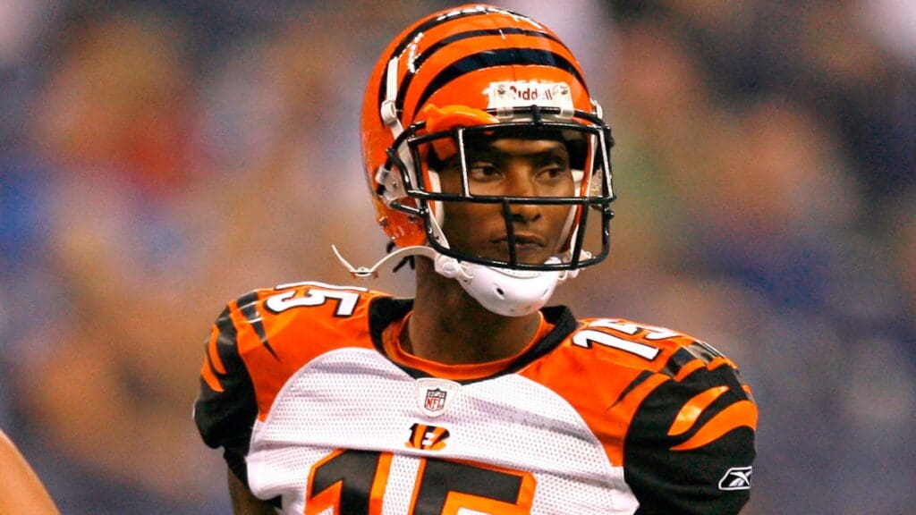 Aug 28, 2008; Indianapolis, IN, USA; Cincinnati Bengals receiver Chris Henry (15) looks at the bench in the second quarter at Lucas Oil Stadium in Indianapolis, IN.