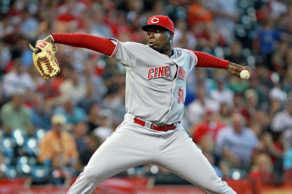 Cincinnati Reds pitcher Dontrelle Willis (50) pitches in the first inning against the Houston Astros at Minute Maid Park.