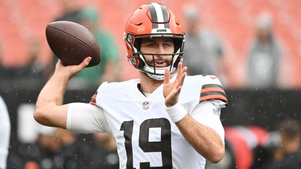 Aug 21, 2022; Cleveland, Ohio, USA; Cleveland Browns quarterback Josh Rosen (19) warms up before the game between the Cleveland Browns and the Philadelphia Eagles at FirstEnergy Stadium.