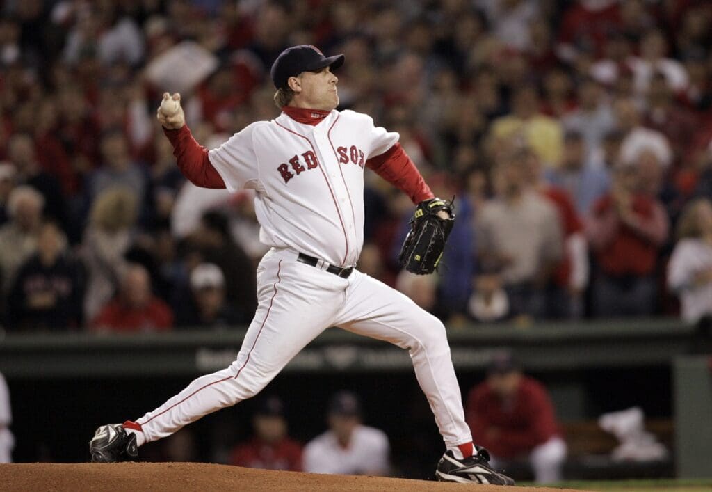 Oct 20, 2007; Boston, MA , USA; Boston Red Sox pitcher (38) Curt Schilling throws a pitch against the Cleveland Indians in the first inning during game 6 of the 2007 American League Championship Series at Fenway Park.