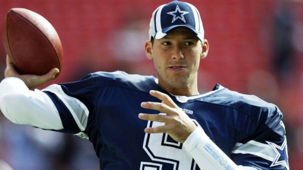 Nov 5, 2006; Landover, MD, USA; Dallas Cowboys quarterback (9) Tony Romo practices on the field before the game against the Washington Redskins at FedEx Field in Landover, MD.