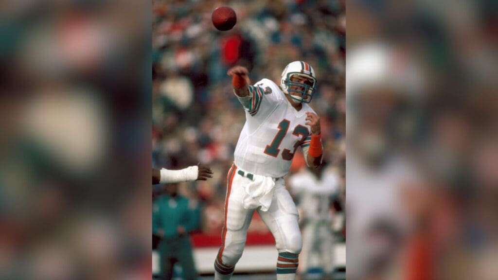 Jan 20,1985; Palo Alto, CA, USA; FILE PHOTO; Miami Dolphins quarterback #13 Dan Marino in action against the San Francisco 49ers during Super Bowl XIX at Stanford Stadium marking his only Super Bowl appearance. The 49ers defeated the Dolphins 38-16.