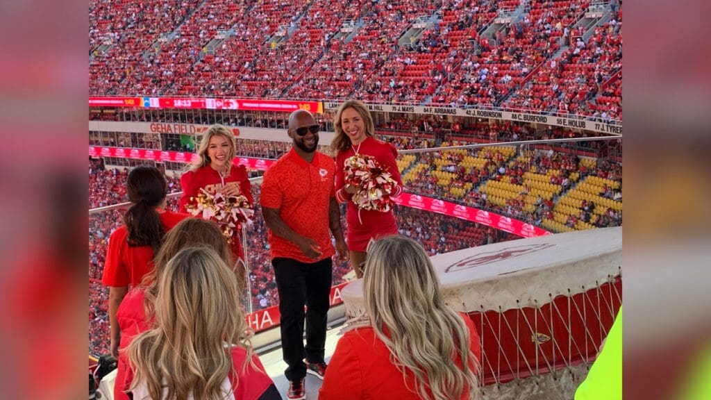 Dante Hall with Chiefs drum