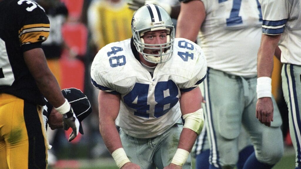 Jan 28, 1996; Tempe, AZ, USA; FILE PHOTO; Dallas Cowboys full back Daryl Johnston (48) on the field against the Pittsburgh Steelers during Super Bowl XXX at Sun Devil Stadium. The Cowboys defeated the Steelers 27-17.