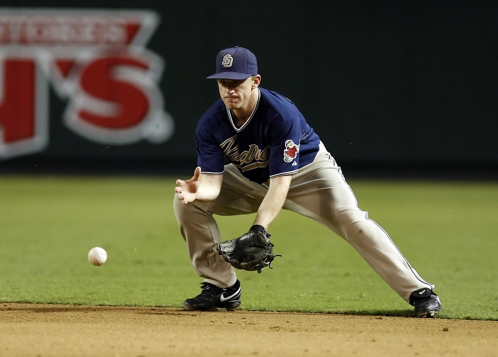 August 30, 2010; Phoenix, AZ, USA; San Diego Padres second baseman David Eckstein (22) during the game against the Arizona Diamondbacks at Chase Field. Mandatory Credit: Rick Scuteri-USA TODAY Sports