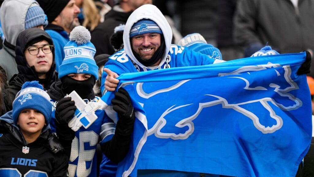 Detroit Lions fans cheer on against Chicago Bears during the second half at Soldier Field in Chicago, Ill. on Sunday, Dec. 22, 2024.