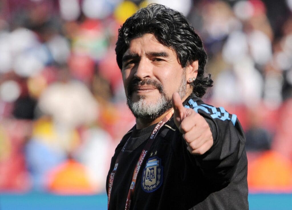 June 12, 2010; Johannesburg, SOUTH AFRICA; Argentina head coach Diego Maradona before group B play against Nigeria at Ellis Park Stadium.