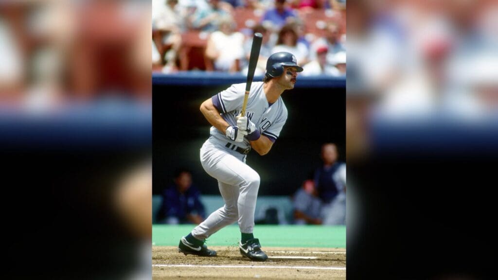 Jun 25, 1992; Kansas City, MO, USA; FILE PHOTO; New York Yankees first baseman Don Mattingly in action against the Kansas City Royals at Royals Stadium.