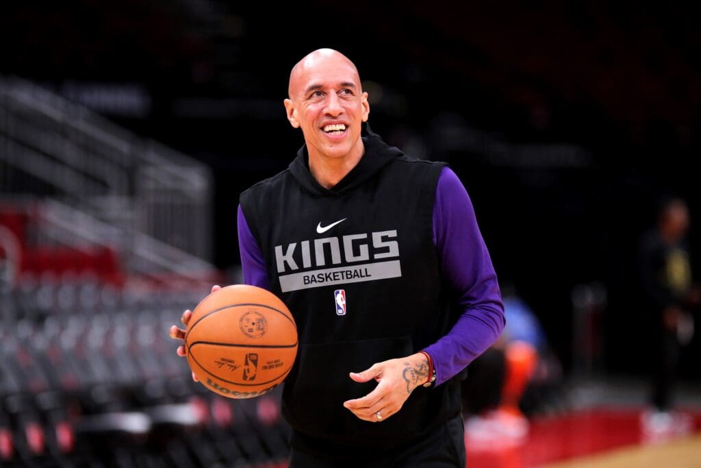 Sacramento Kings assistant coach and former NBA player Doug Christie prior to the game against the Houston Rockets at Toyota Center.