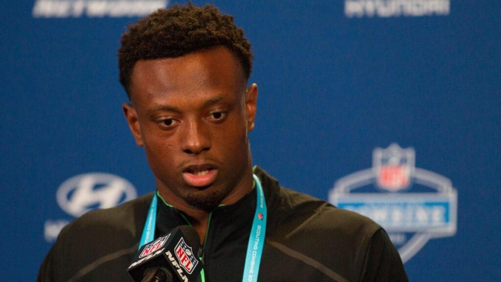 Ohio State defensive back Eli Apple speaks to the media during the 2016 NFL Scouting Combine at Lucas Oil Stadium. 