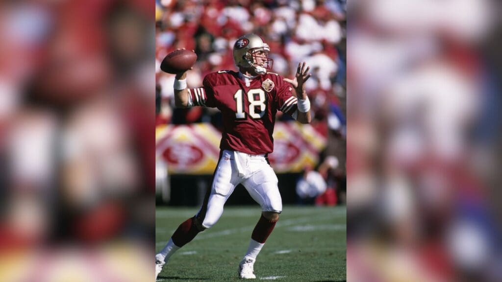 Oct 20, 1996; San Francisco, CA, USA; FILE PHOTO; San Francisco 49ers quarterback Elvis Grbac (18) in action against the Cincinnati Bengals at 3Com Park.